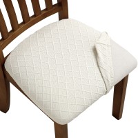 Fuloon Jacquard Stretch Dining Chair Seat Cover with Bands | 6 PCS | Beige