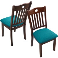 Fuloon Jacquard Stretch Dining Chair Seat Cover with Bands | 2 PCS | peacock blue