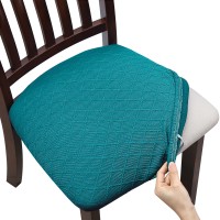 Fuloon Jacquard Stretch Dining Chair Seat Cover with Bands | 4 PCS | peacock blue