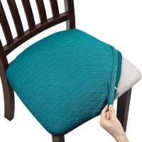 Fuloon Jacquard Stretch Dining Chair Seat Cover with Bands | 6 PCS | peacock blue