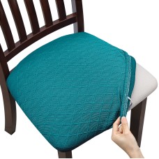 Fuloon Jacquard Stretch Dining Chair Seat Cover with Bands | 6 PCS | peacock blue