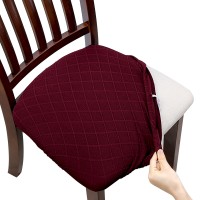 Fuloon Jacquard Stretch Dining Chair Seat Cover with Bands | 6 PCS | Purple red
