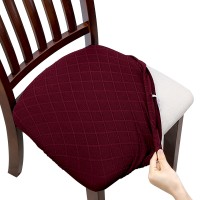 Fuloon Jacquard Stretch Dining Chair Seat Cover with Bands | 4 PCS | Purple red