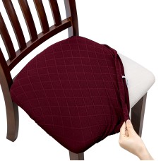 Fuloon Jacquard Stretch Dining Chair Seat Cover with Bands | 4 PCS | Purple red