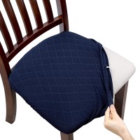 Fuloon Jacquard Stretch Dining Chair Seat Cover with Bands | 6 PCS | Navy blue