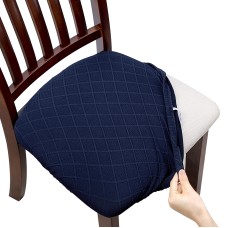 Fuloon Jacquard Stretch Dining Chair Seat Cover with Bands | 6 PCS | Navy blue