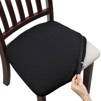 Fuloon Jacquard Stretch Dining Chair Seat Cover with Bands | 4 PCS | Black