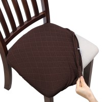 Fuloon Jacquard Stretch Dining Chair Seat Cover with Bands | 6 PCS | Coffee