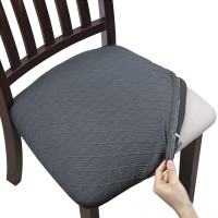 Fuloon Jacquard Stretch Dining Chair Seat Cover with Bands | 6 PCS | Dark Gray