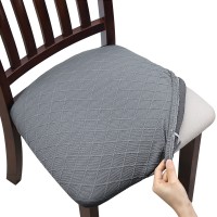 Fuloon Jacquard Stretch Dining Chair Seat Cover with Bands | 4 PCS | Light Gray