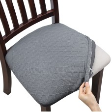 Fuloon Jacquard Stretch Dining Chair Seat Cover with Bands | 6 PCS | Light Gray