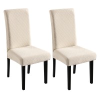 Fuloon Waterproof Jacquard Stretch Box Cushion Dining Chair Cover | 2 PCS | Beige
