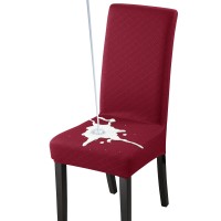 Fuloon Waterproof Jacquard Stretch Box Cushion Dining Chair Cover | 6 PCS | Purple Red