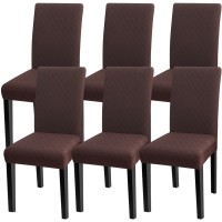 Fuloon Waterproof Jacquard Stretch Box Cushion Dining Chair Cover | 6 PCS | Coffee