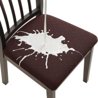 Fuloon Waterproof Jacquard Stretch Dining Chair Seat Cover | 6 PCS | Coffee