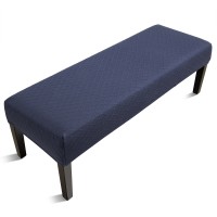 Fuloon Stretch Diamond Textured Box Cushion Bench Slipcover | Machine Washable | Navy Blue