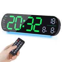 Fuloon Digital Wall Clock Large Display LED Digital Clock with Remote Control | Green