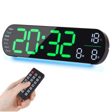 Fuloon Digital Wall Clock Large Display LED Digital Clock with Remote Control | Green