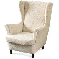 Fuloon Stretch Wingback Chair Sofa Slipcover jacquard leaves | Beige