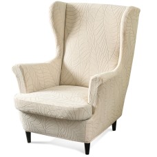 Fuloon Stretch Wingback Chair Sofa Slipcover jacquard leaves | Beige