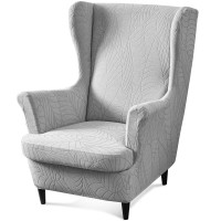 Fuloon Stretch Wingback Chair Sofa Slipcover  jacquard leaves | Grey