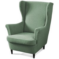 Fuloon Stretch Wingback Chair Sofa Slipcover  jacquard leaves | Matcha green