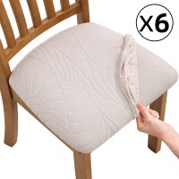 Fuloon jacquard leaves Chair Seat Cover | 6 PCS | Beige