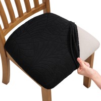 Fuloon jacquard leaves Chair Seat Cover | 4 PCS | Black