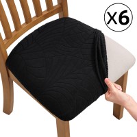 Fuloon jacquard leaves Chair Seat Cover | 6 PCS | Black