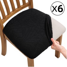 Fuloon jacquard leaves Chair Seat Cover | 6 PCS | Black