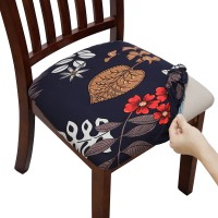 Fuloon Floral Printed Stretch Dining Chair Seat Cover | 4 PCS | Leafy 