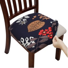 Fuloon Floral Printed Stretch Dining Chair Seat Cover | 4 PCS | Leafy 