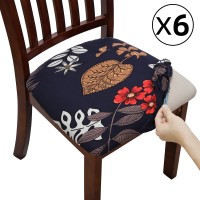 Fuloon Floral Printed Stretch Dining Chair Seat Cover | 6 PCS | Leafy 	 
