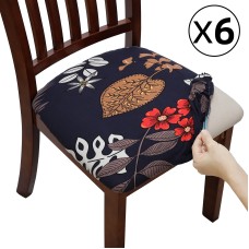 Fuloon Floral Printed Stretch Dining Chair Seat Cover | 6 PCS | Leafy 	 