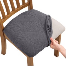 Fuloon jacquard leaves Chair Seat Cover | 4 PCS | Dark Gray