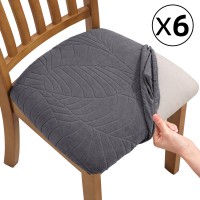 Fuloon jacquard leaves Chair Seat Cover | 6 PCS | Dark Gray