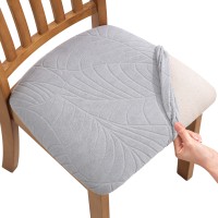 Fuloon jacquard leaves Chair Seat Cover | 4 PCS | Light Gray