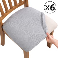 Fuloon jacquard leaves Chair Seat Cover | 6 PCS | Light Gray