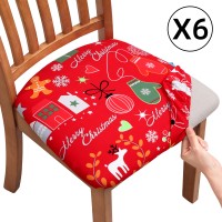 Fuloon Floral Printed Stretch Dining Chair Seat Cover | 6 PCS | Christmas Gloves