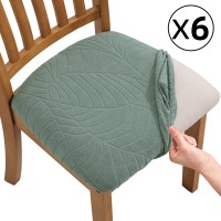 Fuloon jacquard leaves Chair Seat Cover | 6 PCS | Matcha green