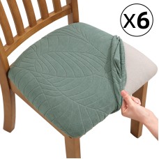 Fuloon jacquard leaves Chair Seat Cover | 6 PCS | Matcha green