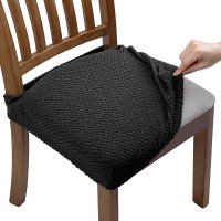 Fuloon Premium Jacquard Stretch Dining Chair Seat Cover | 6 PCS | Black