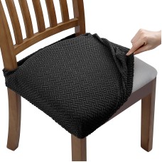 Fuloon Premium Jacquard Stretch Dining Chair Seat Cover | 6 PCS | Black