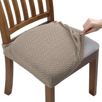 Fuloon Premium Jacquard Stretch Dining Chair Seat Cover | 6 PCS | Khaki