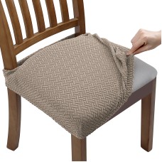 Fuloon Premium Jacquard Stretch Dining Chair Seat Cover | 4 PCS | Khaki