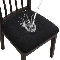 Fuloon Waterproof  jacquard leaves  Chair Seat Cover | 4 PCS  | Black