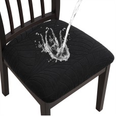 Fuloon Waterproof  jacquard leaves  Chair Seat Cover | 4 PCS  | Black