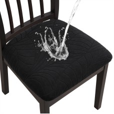 Fuloon Waterproof  jacquard leaves  Chair Seat Cover | 6 PCS  | Black