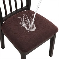 Fuloon Waterproof  jacquard leaves  Chair Seat Cover | 4 PCS  | Coffee