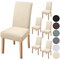 Fuloon Jacquard leaf chair cover | 6PCS  | Beige